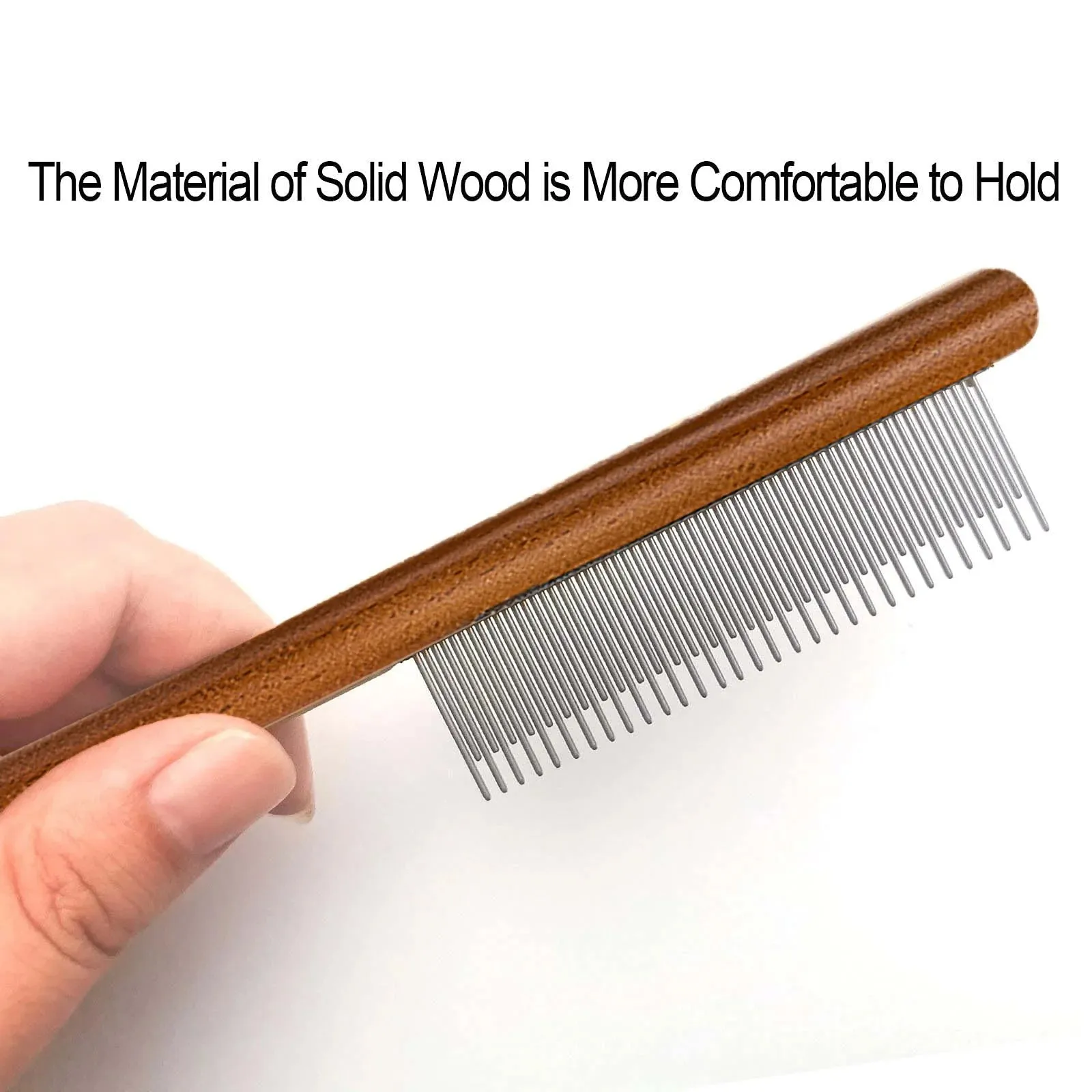 Pet Dander Remover Brush Cat Comb Detangling Flea and Removing Grooming Tool for and Adult Cats with Green Friendly Wood Handle
