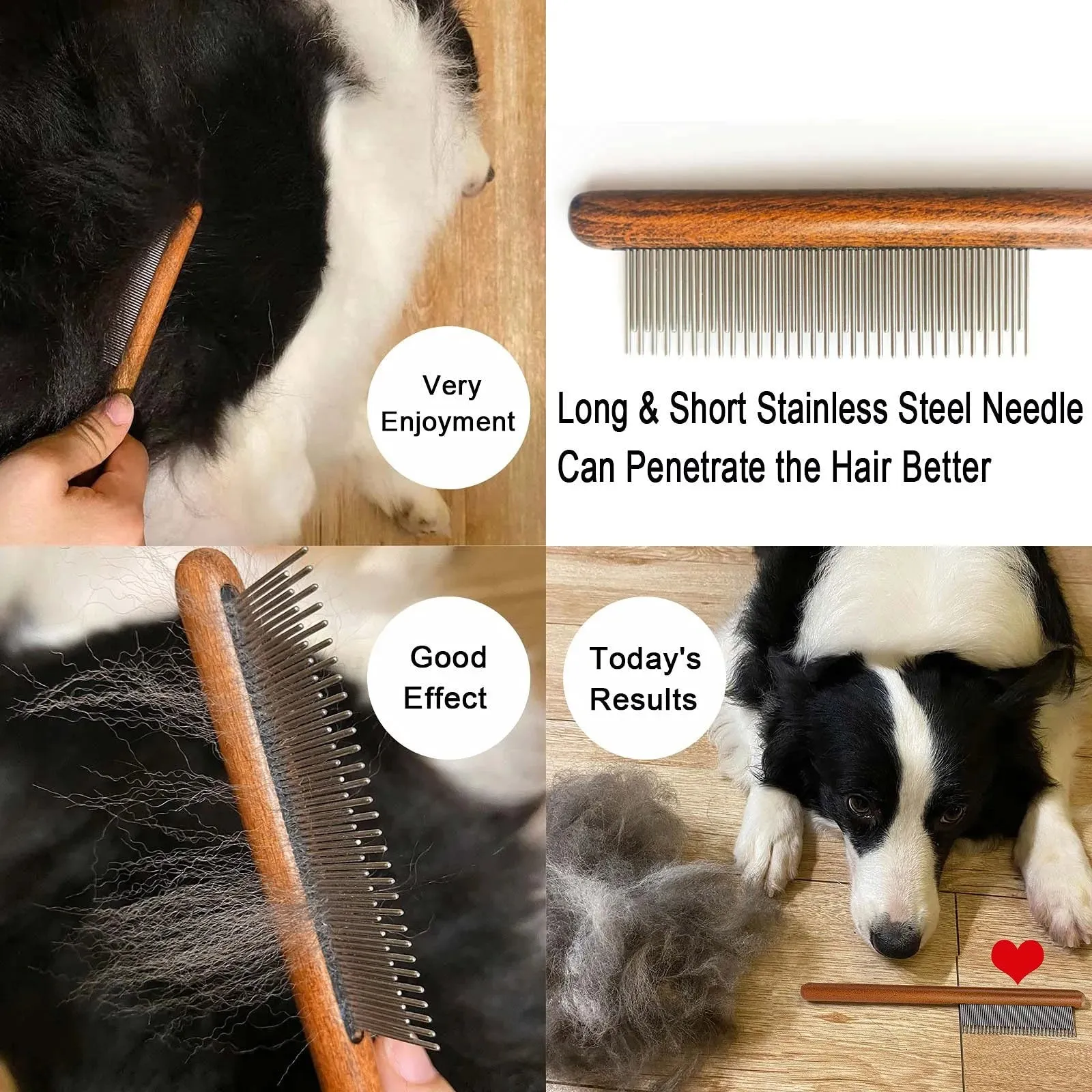 Pet Dander Remover Brush Cat Comb Detangling Flea and Removing Grooming Tool for and Adult Cats with Green Friendly Wood Handle